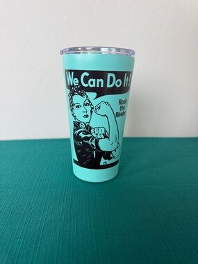 Rosie the Riveter Aqua Teal 16oz Tumbler, EUC